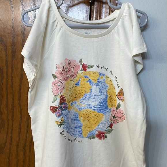 CARTERS NWT Girls Size 7 Split Sleeve T-shirt world globe cream yellow pink 🌎 - Picture 9 of 9